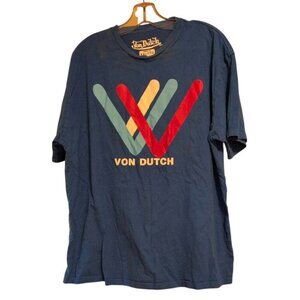 Von Dutch Tee Men's XXL Blue Graphic Print Cotton Short Sleeve Y2K Pull-over Top
